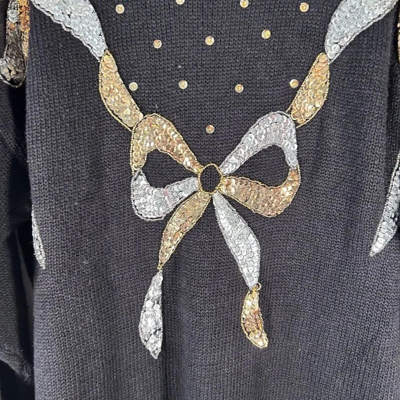 Kathie Lee Sweater Women's Large Black Knit Sequin Bows - Picture 5 of 10